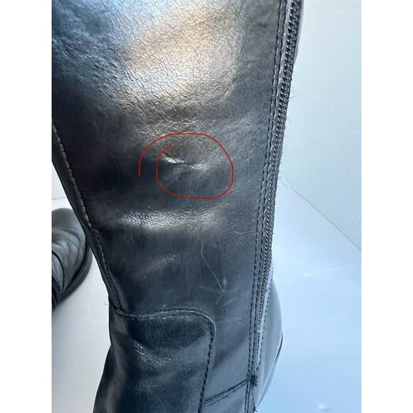 Born Helen Black Leather Knee High Zip Closure Round Toe Stacked Heel Boots 7 - Picture 15 of 15